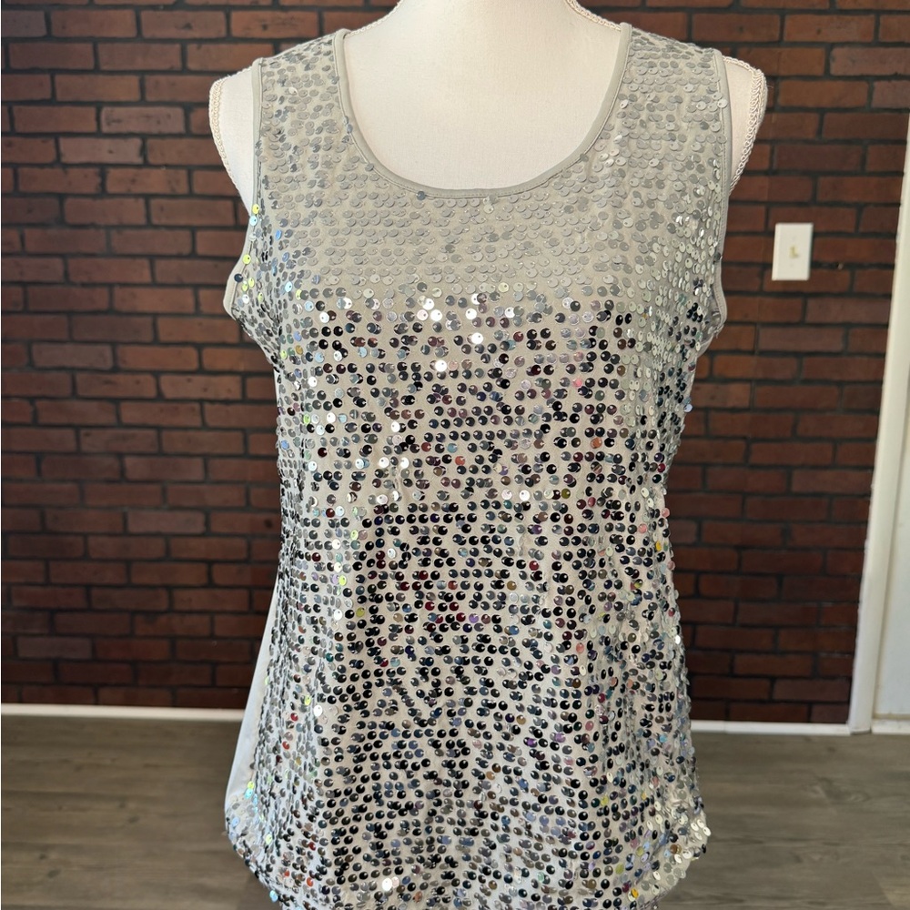 Covington Silver Sequin Sleeveless Tank Top Women’s Medium Party Glam